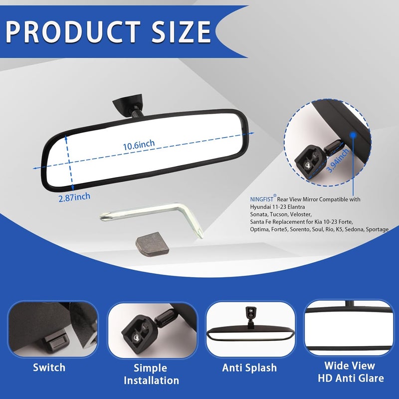 NINGFIST Rear View Mirror Assembly for Hyundai & KIA 85101-3X100 Optima K5 Forte Koup Rio Sorento Sportage Hyundai Elantra Tucson Santa Fe Sonata Equus Kona - Image 2